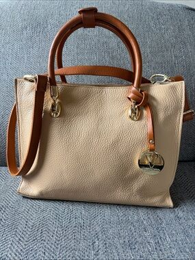 Valentina Tradizione Italiana Two Tone Leather Satchel Handbag